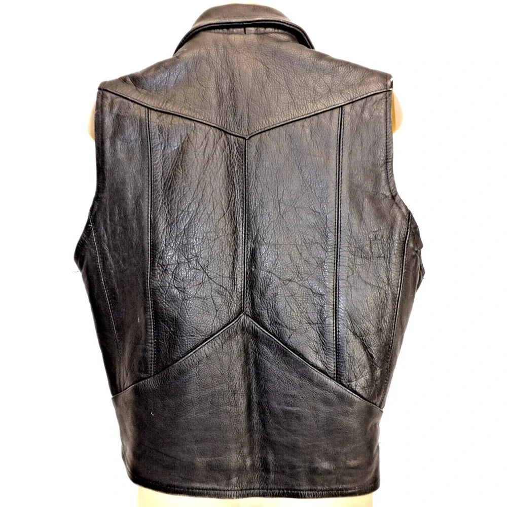 Leather Men Real Leather Heavy Black Motorcycle vest - LADIES size LARGE